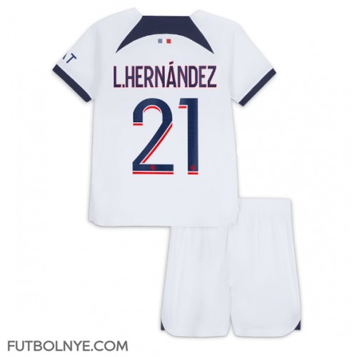 Camiseta Paris Saint-Germain Lucas Hernandez #21 Visitante Equipación para niños 2023-24 manga corta (+ pantalones cortos)